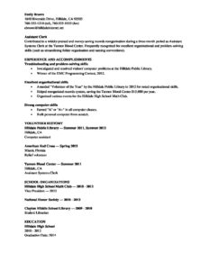 high school volunteer work resume